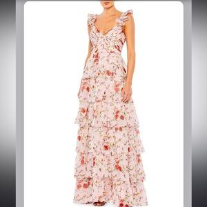 Ieena for Mac Duggal Ruffle Strap Floral Maxi Dress
